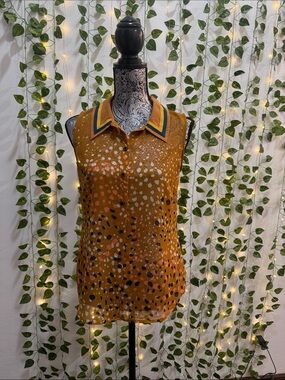 CAbi Mustard Sleeveless Button-Down with Contrast Collar